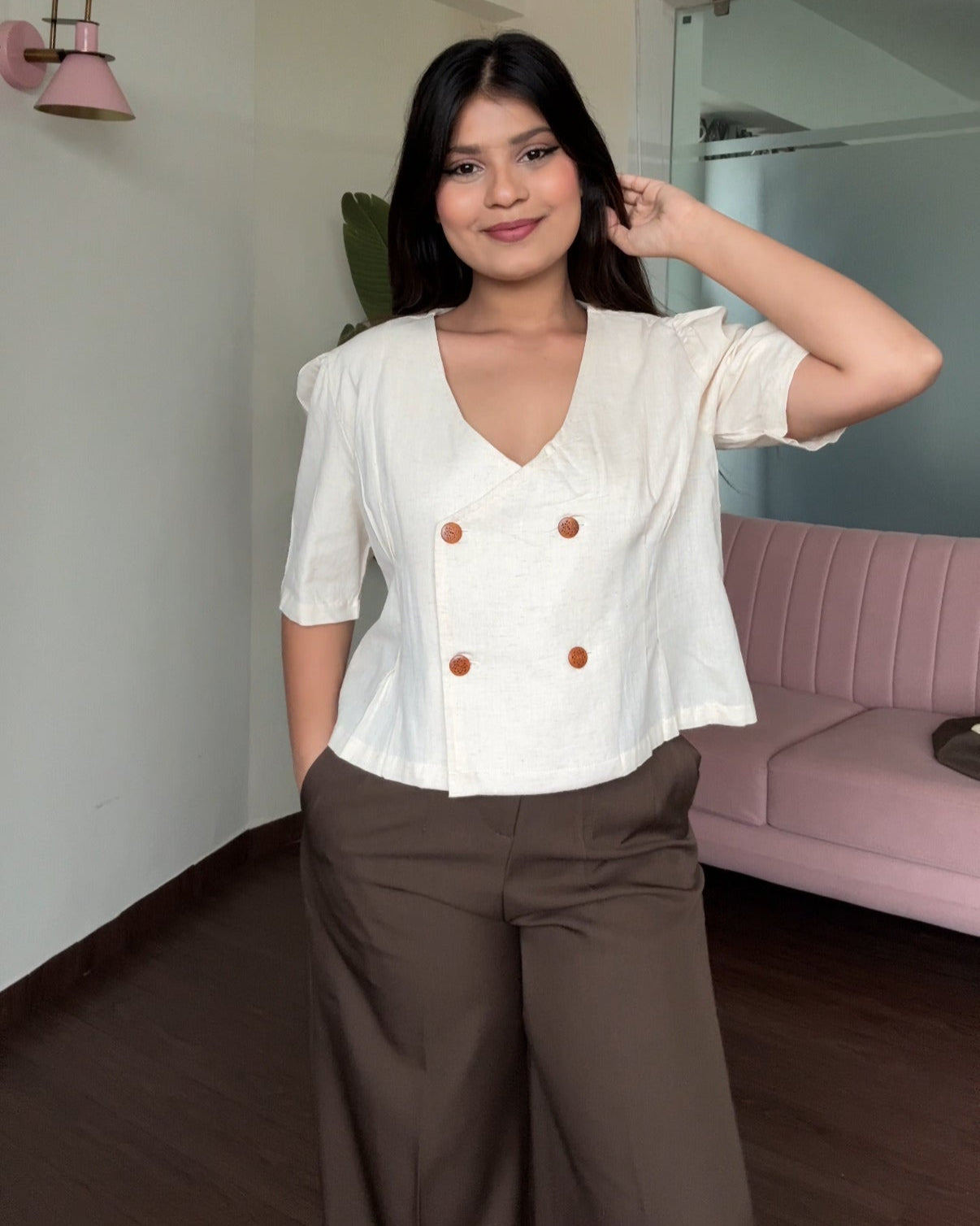 Puff Sleeve Vest Button Up Cotton Top