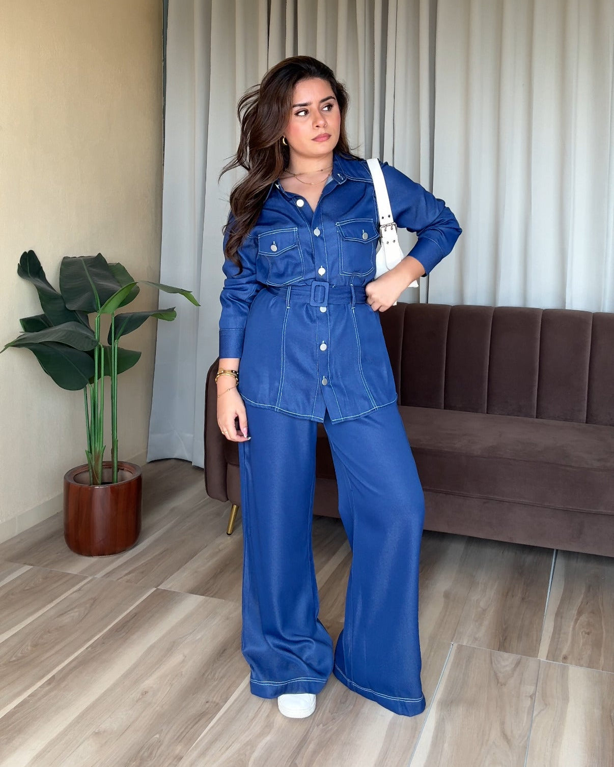 Relaxed Fit Belted Denim Co-ord Set