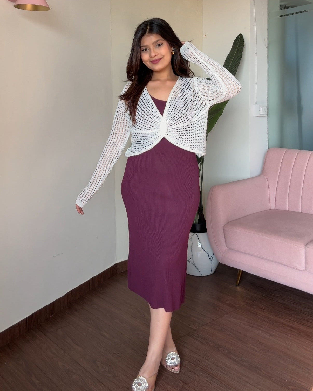 Relaxed Fit Midi Dress With Crochet Knot Pullover