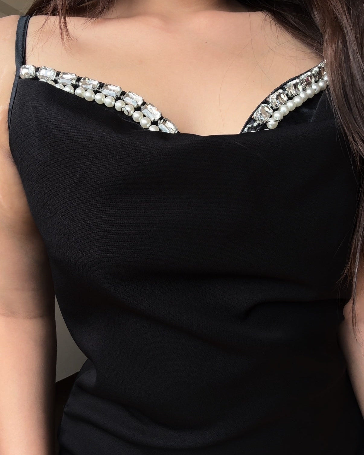 Rhinestone Detailing Cowl Neck Slip Dress