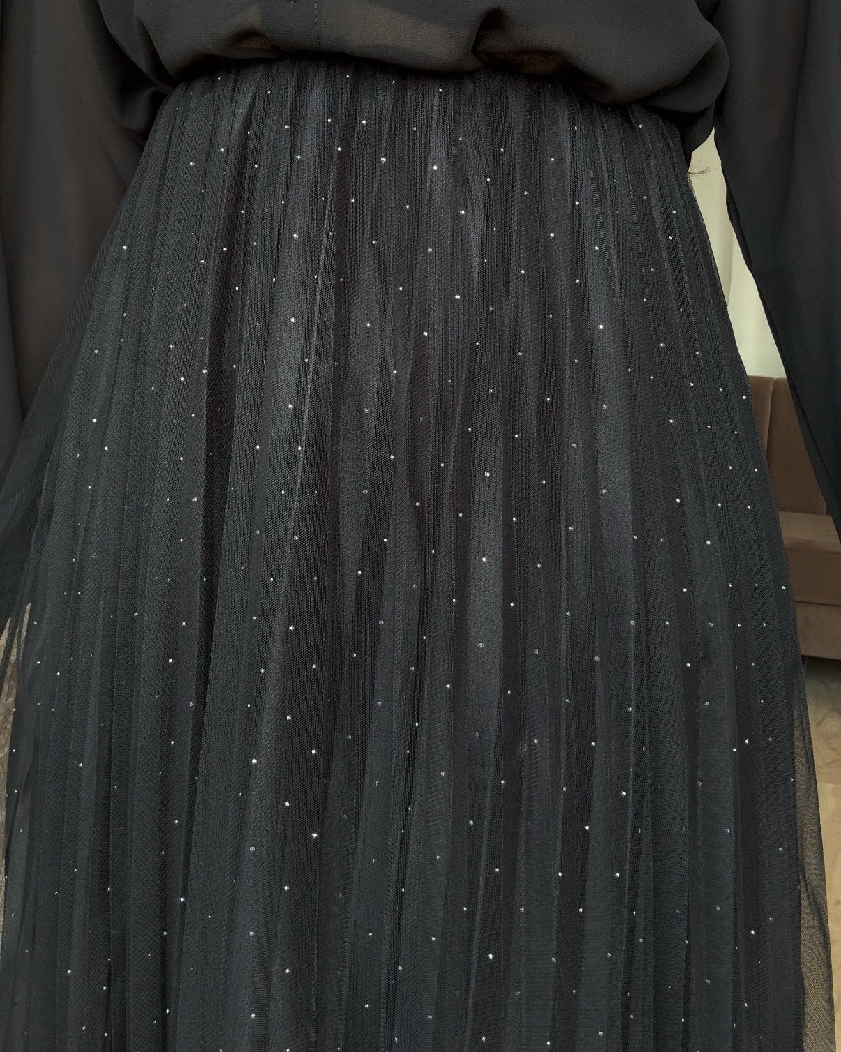 Rhinestone Detailing Double Layer Net Midi Skirt