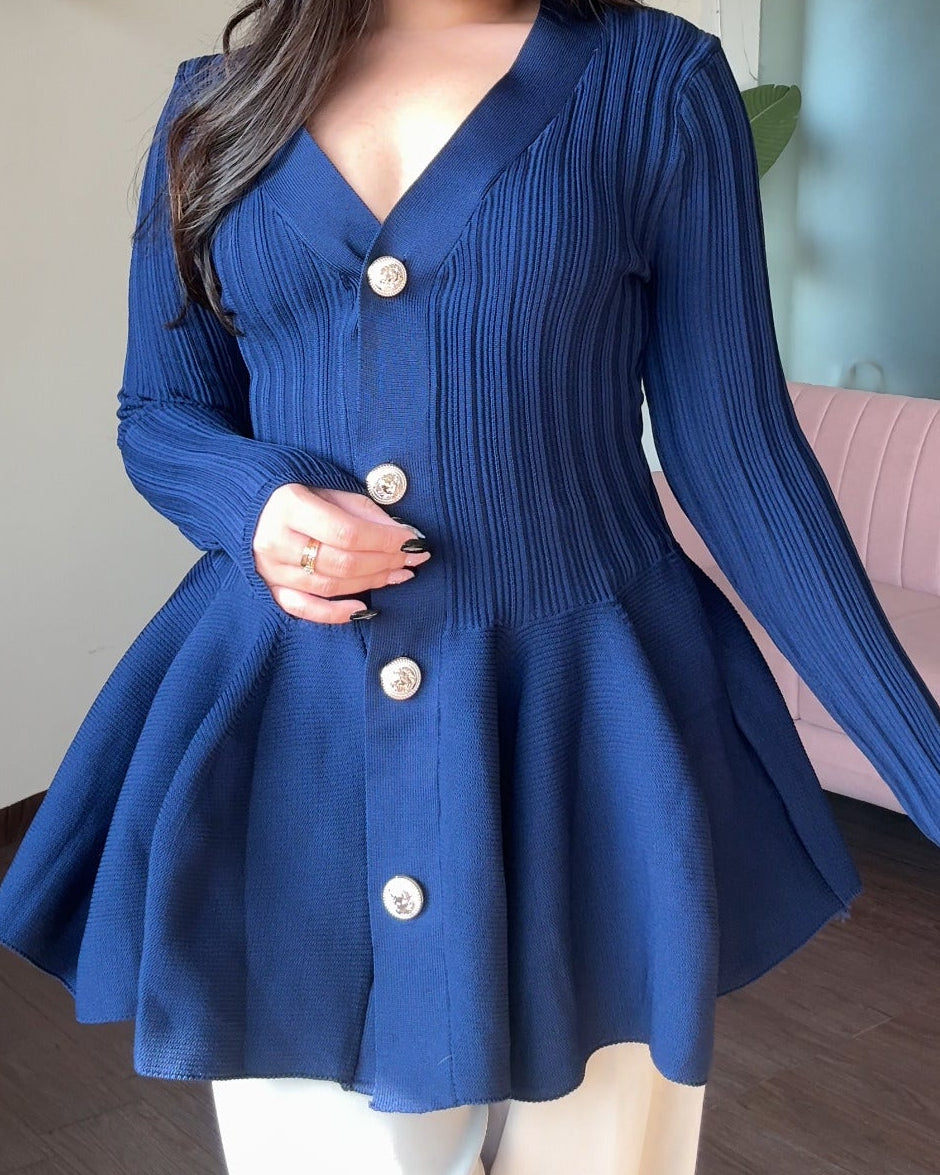 Ribbed Peplum Detailing Full Sleeves Top