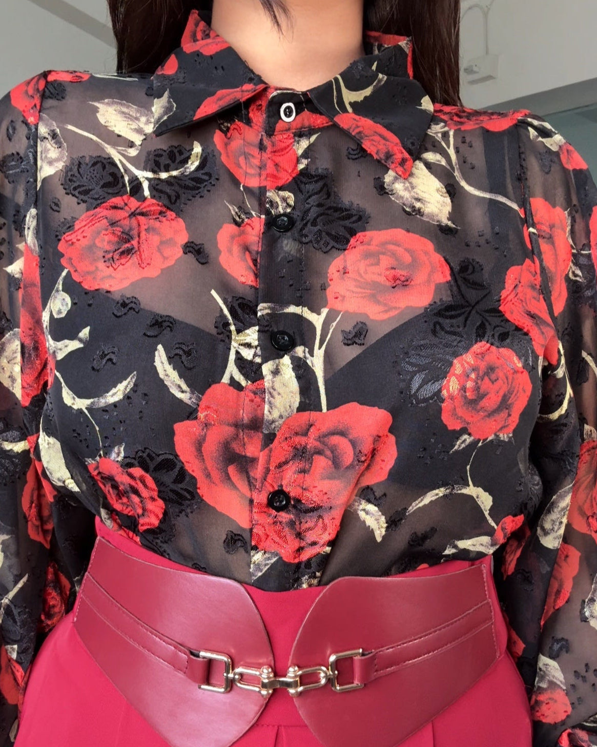 Rose Chiffon Textured Shirt