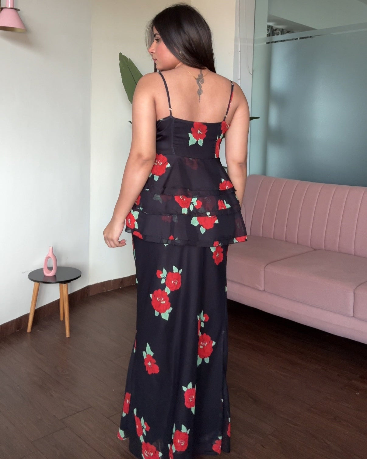 Rose Peplum Top Maxi Skirt Set