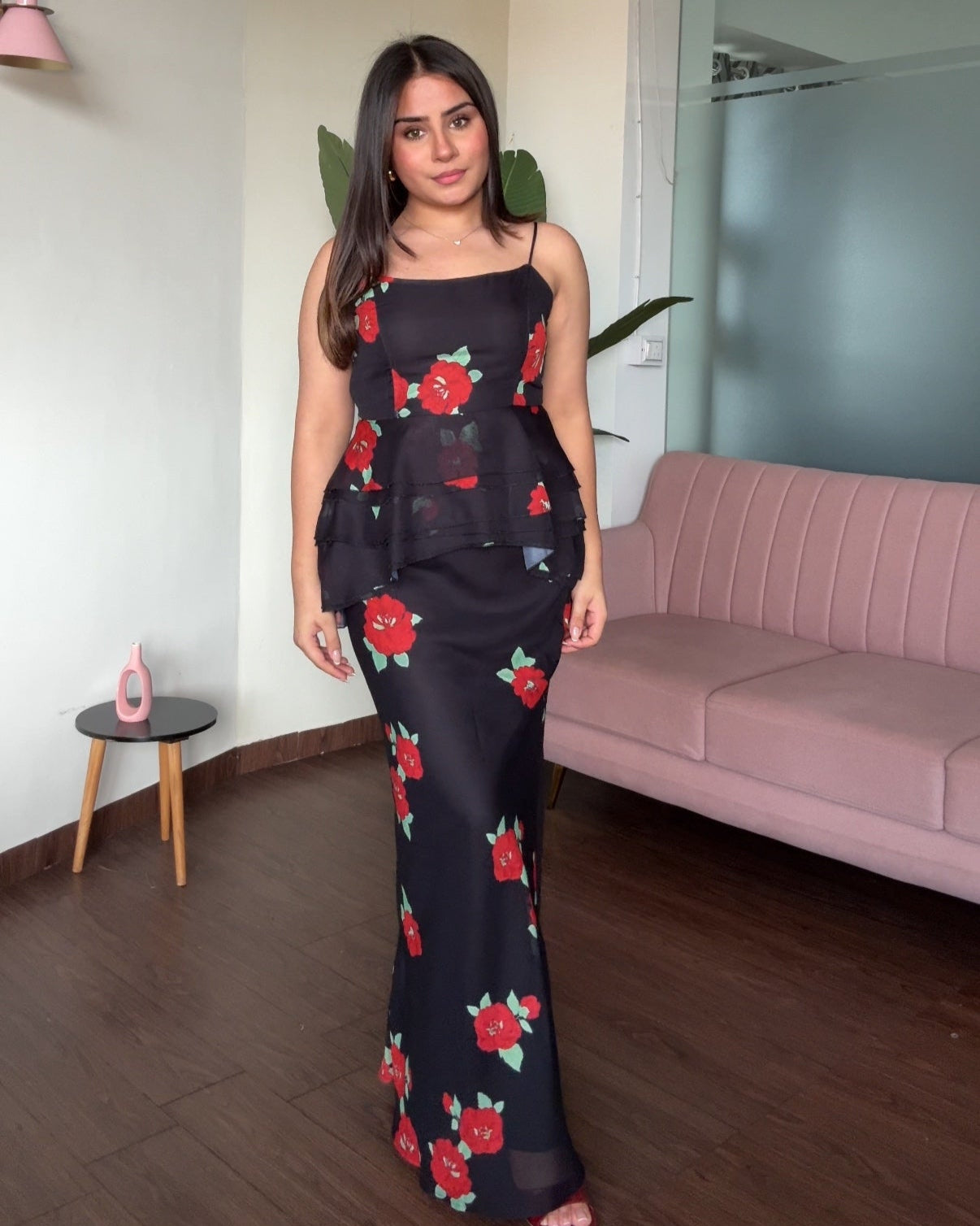 Rose Peplum Top Maxi Skirt Set