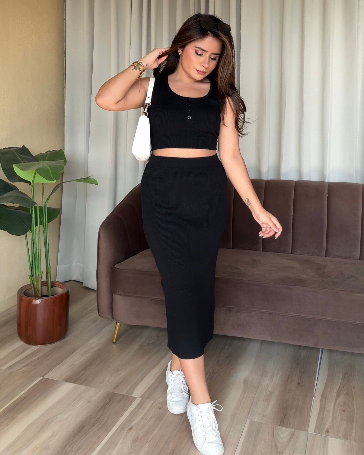 Round Neck Cami Top And Midi Skirt Co-ord Set