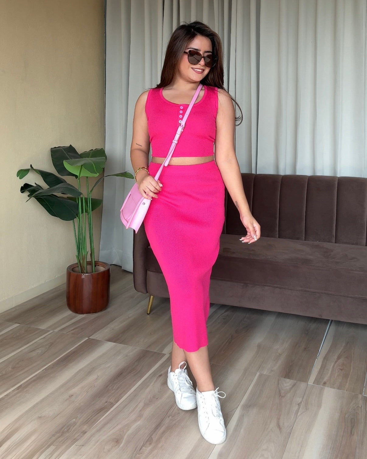 Round Neck Cami Top And Midi Skirt Co-ord Set