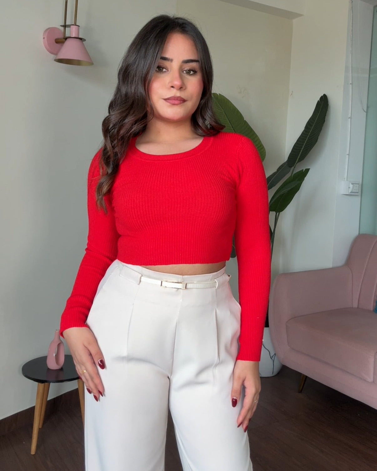 Round Neck Ribbed Knitted Cropped Top