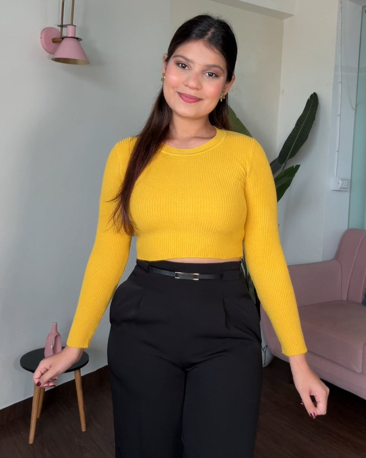 Round Neck Ribbed Knitted Cropped Top