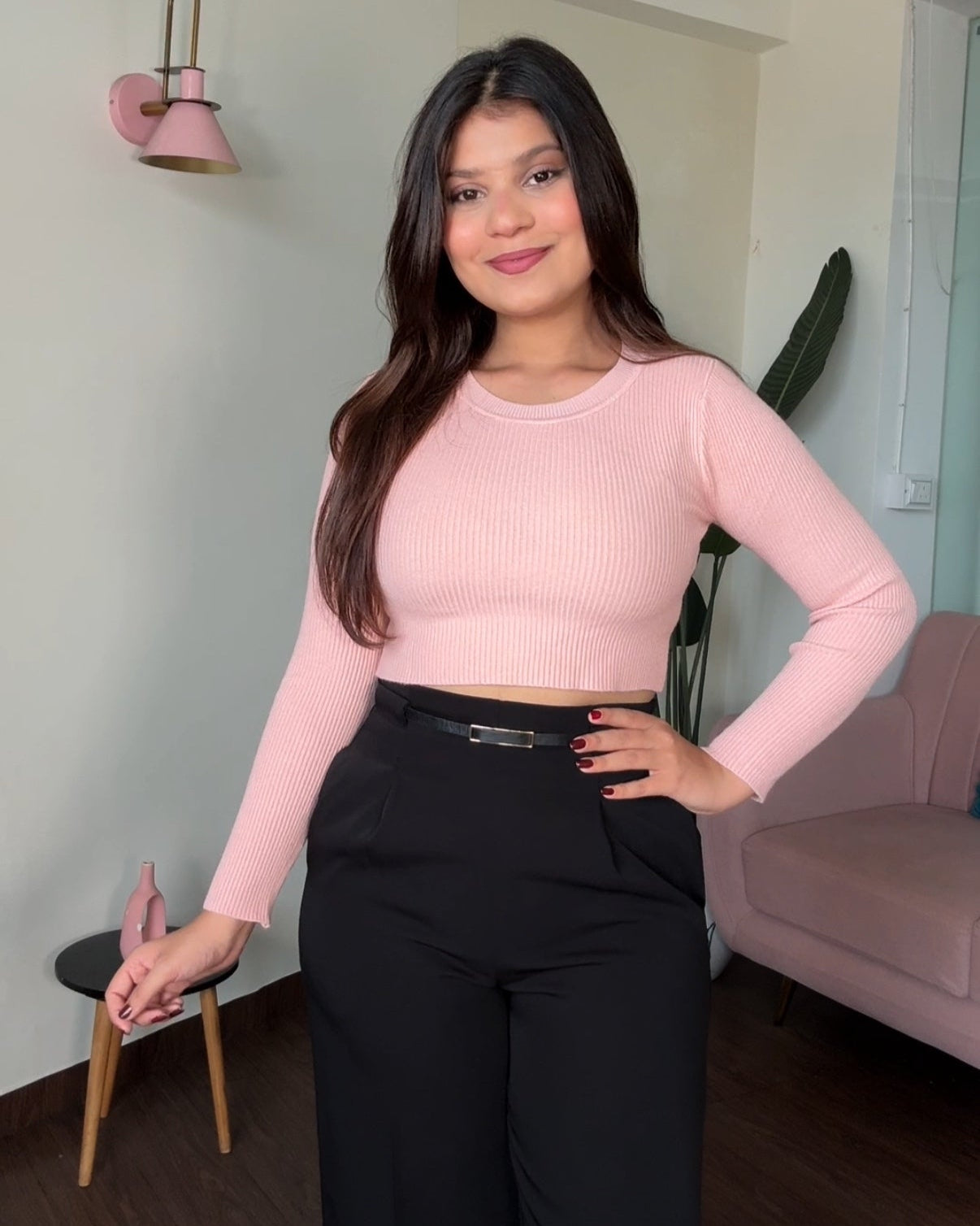 Round Neck Ribbed Knitted Cropped Top