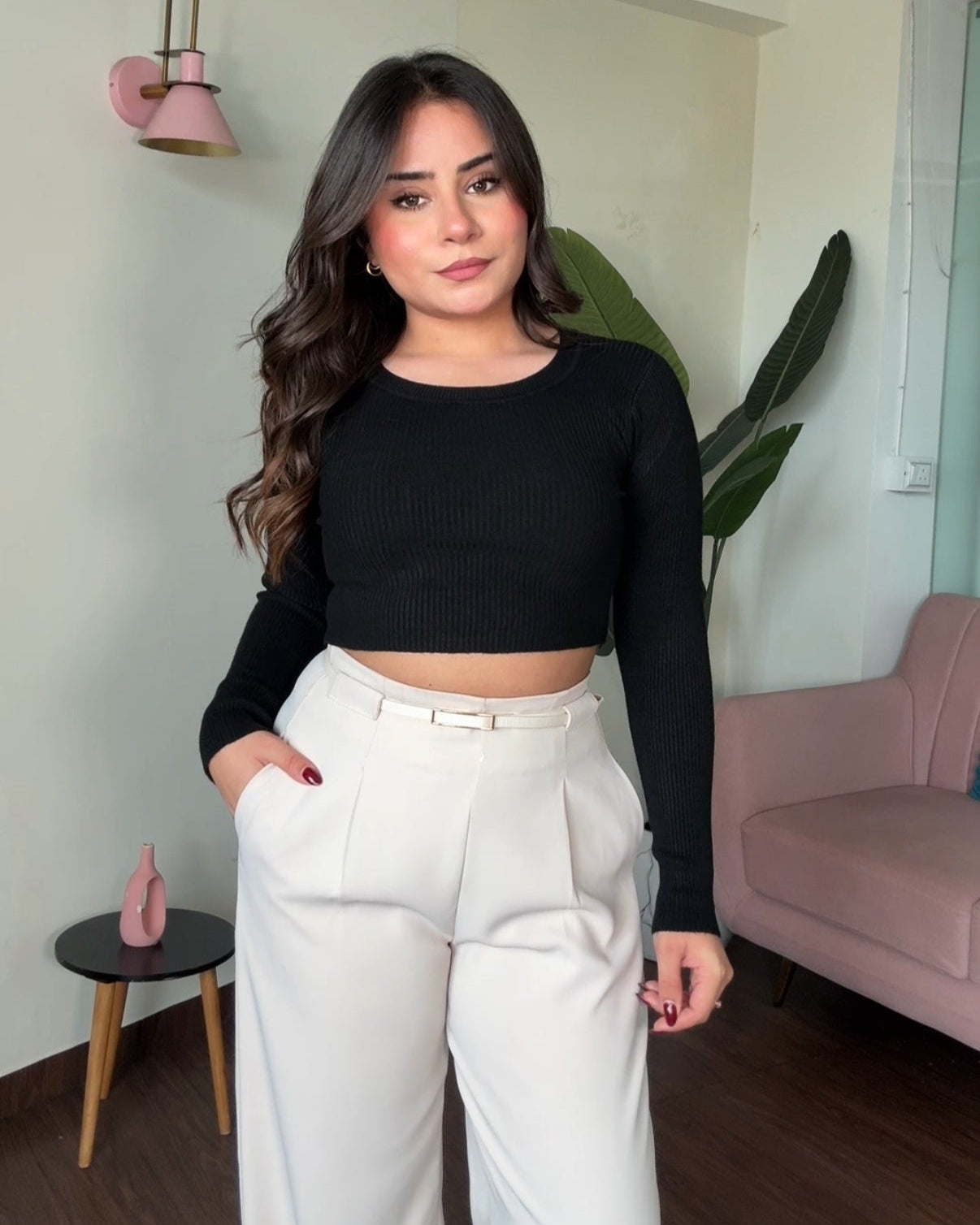Round Neck Ribbed Knitted Cropped Top