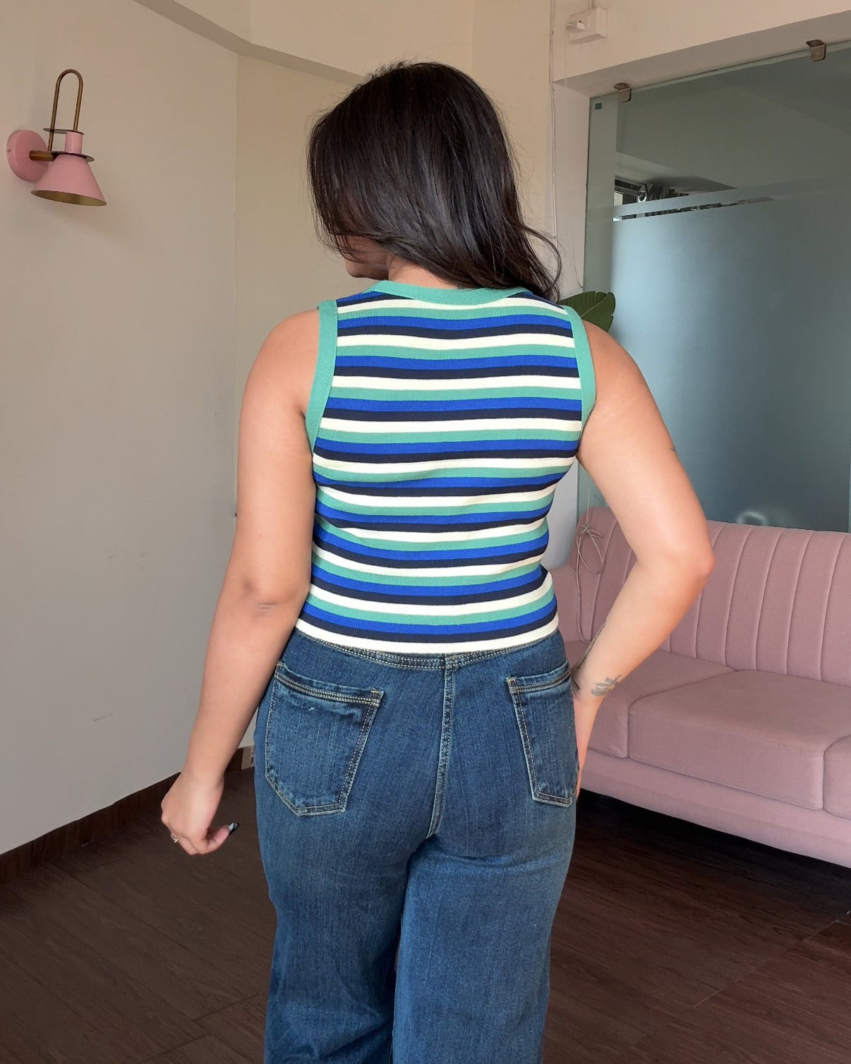 Round Neck Striped Cami Top