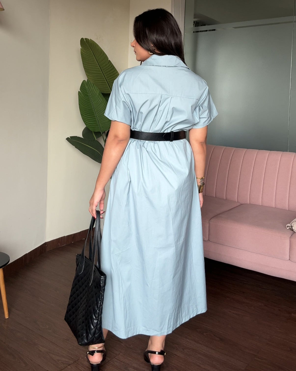 Ruched Belted Shirt Dress