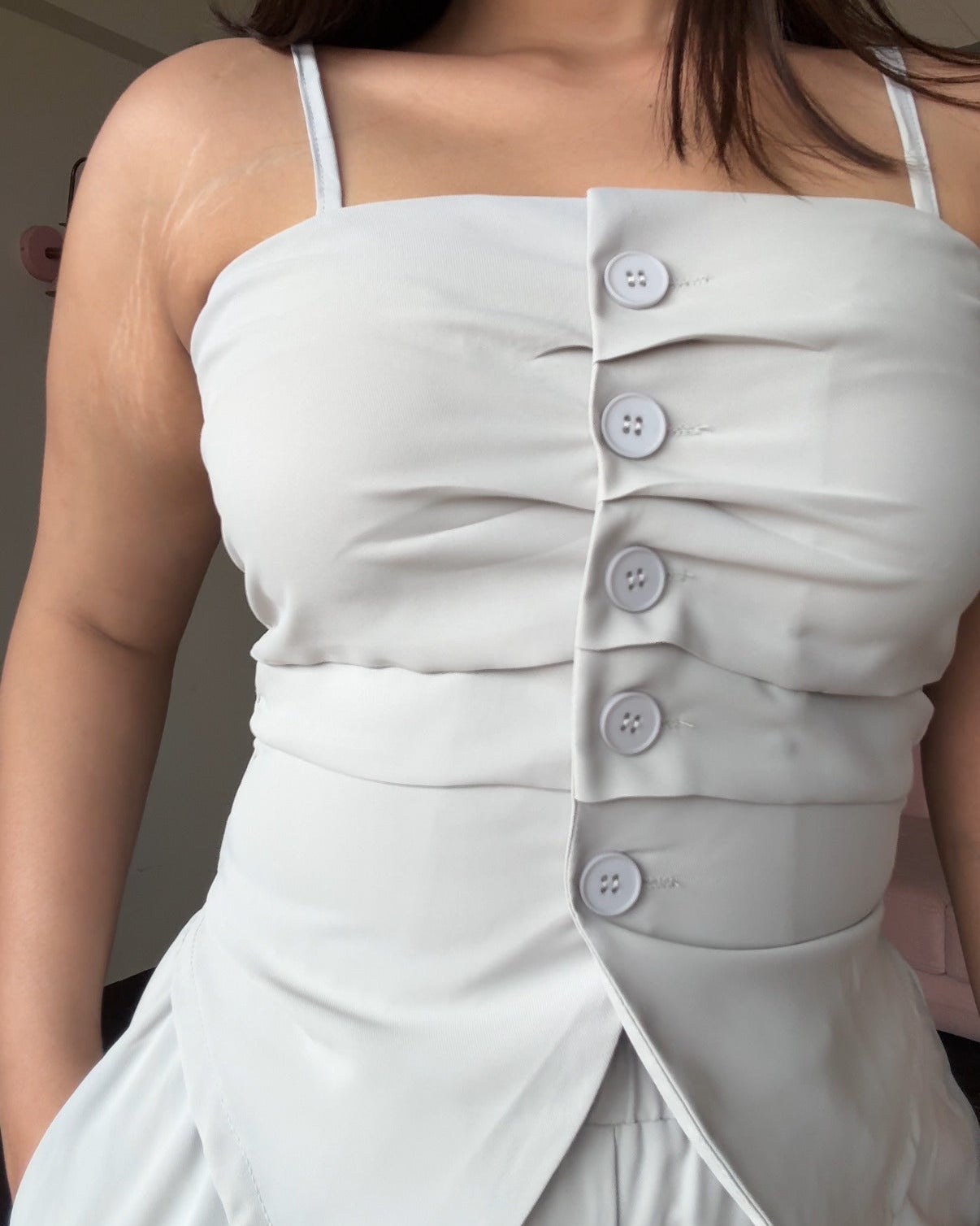 Ruched Button Detailing Top & Wide Leg Pant Co-ord set