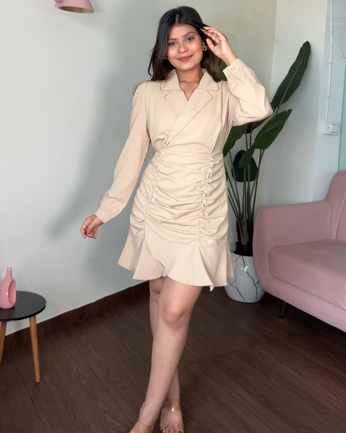 Ruched Collared Blazer Dress