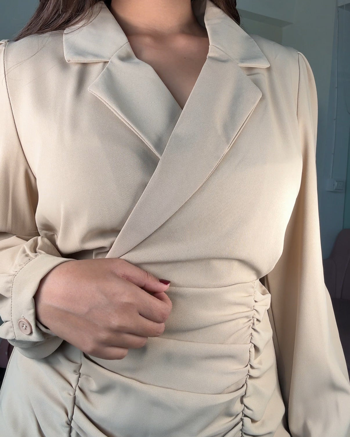 Ruched Collared Blazer Dress