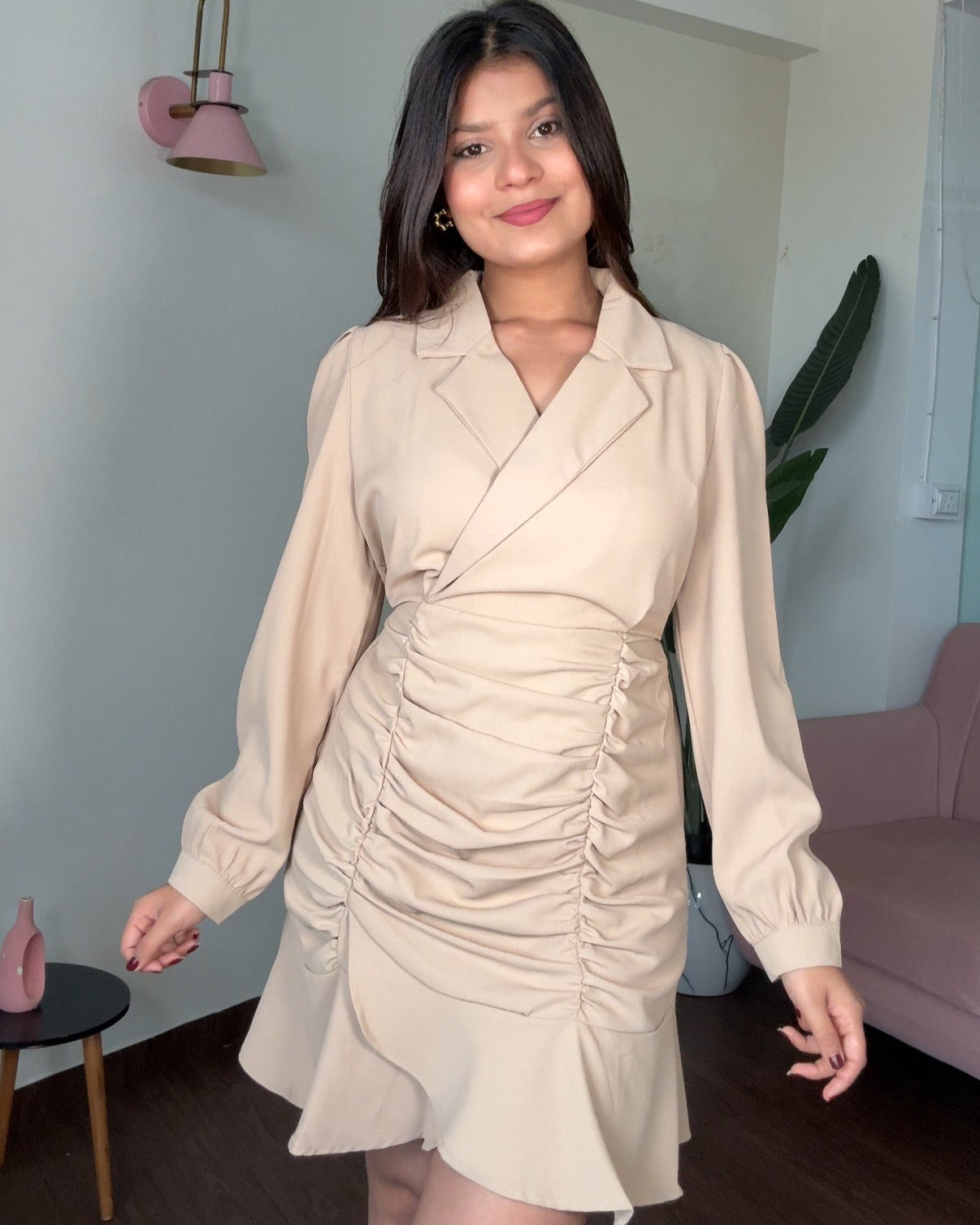 Ruched Collared Blazer Dress