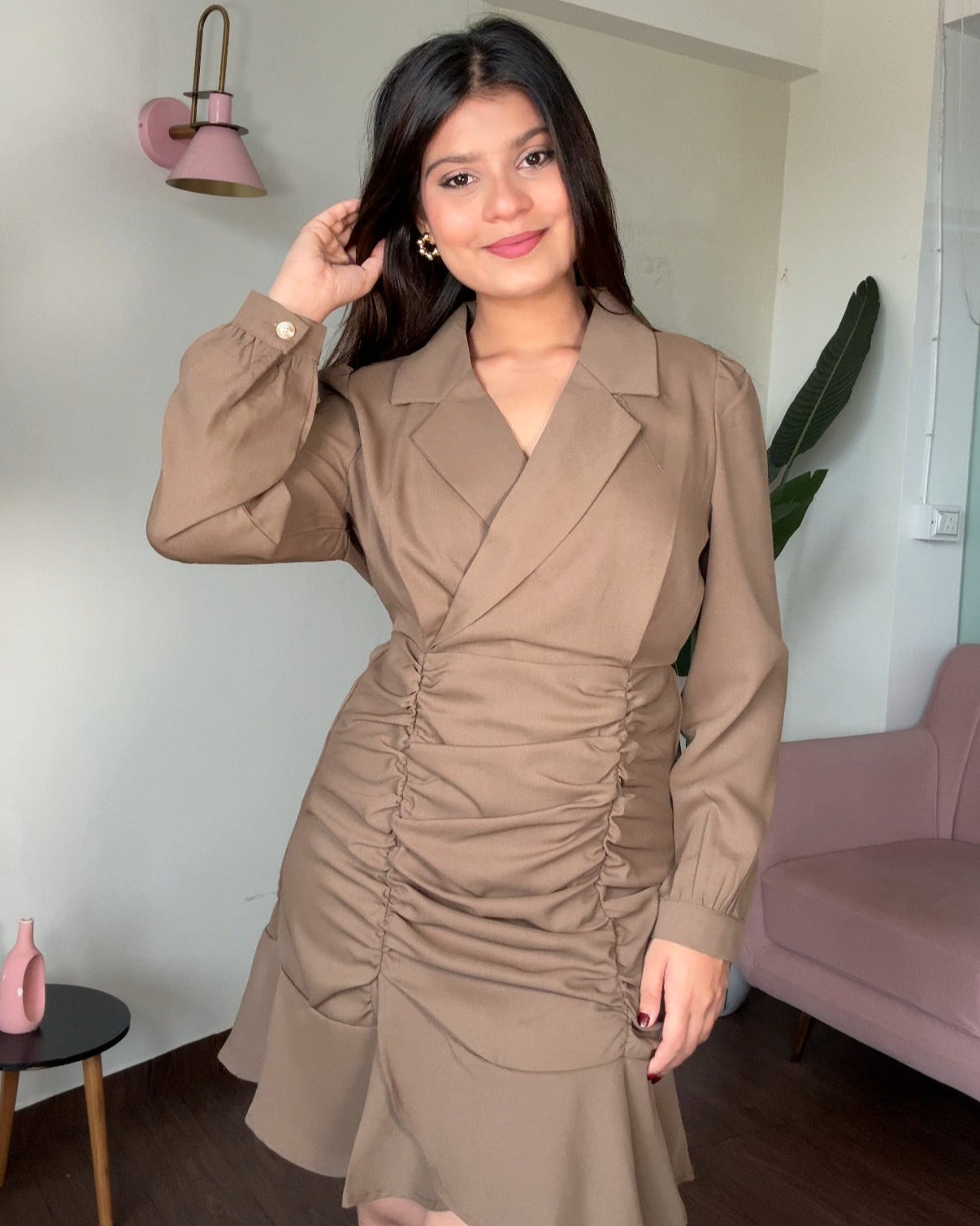 Ruched Collared Blazer Dress