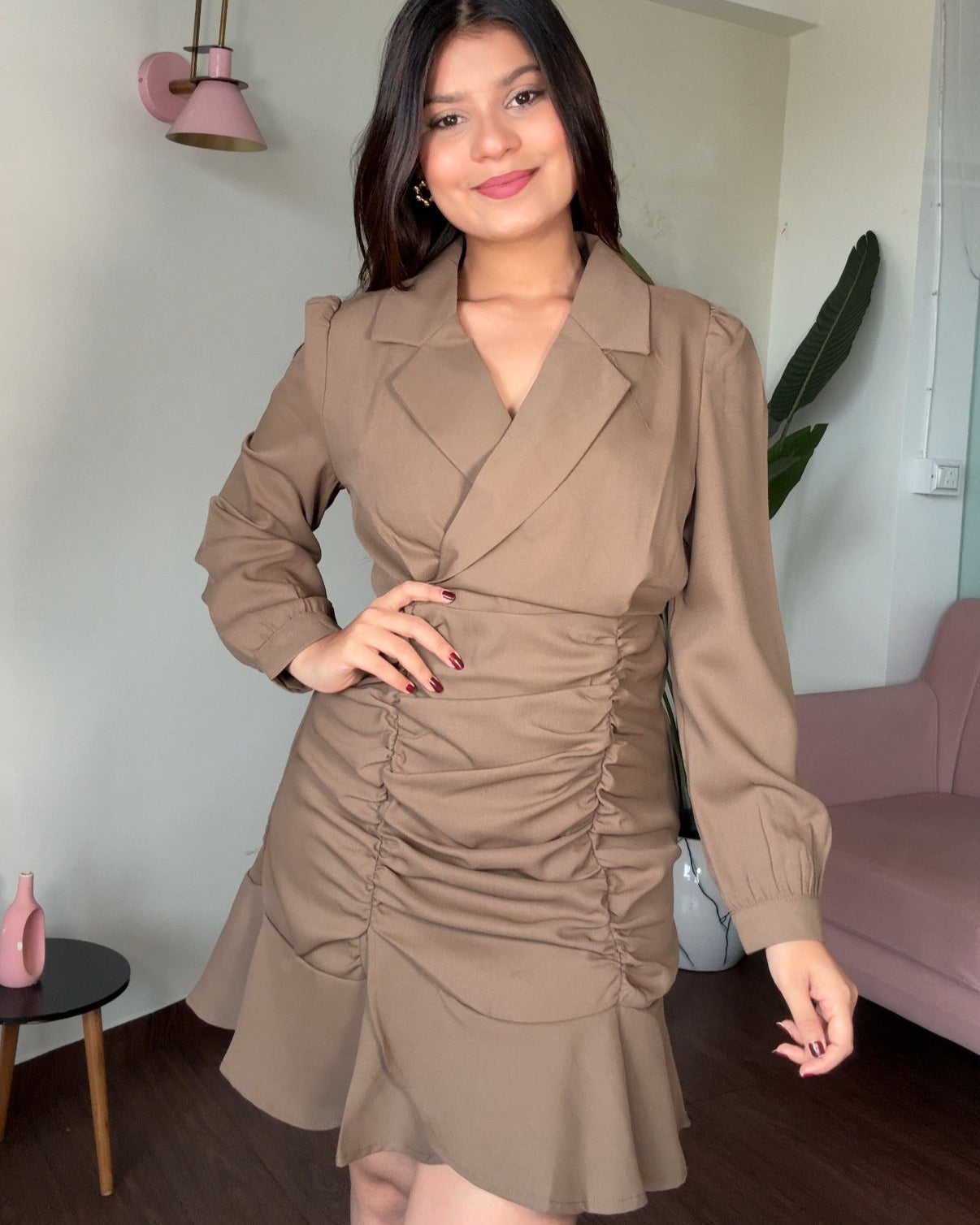Ruched Collared Blazer Dress