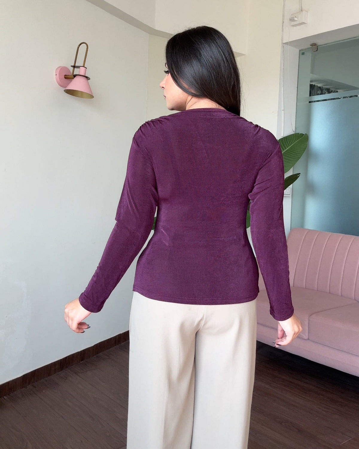 Ruched Detailing Full Sleeve High Neck Top