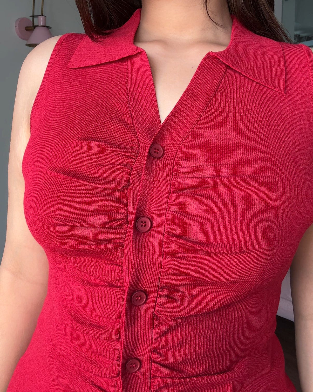 Ruched Fitted Button Up Collared Top