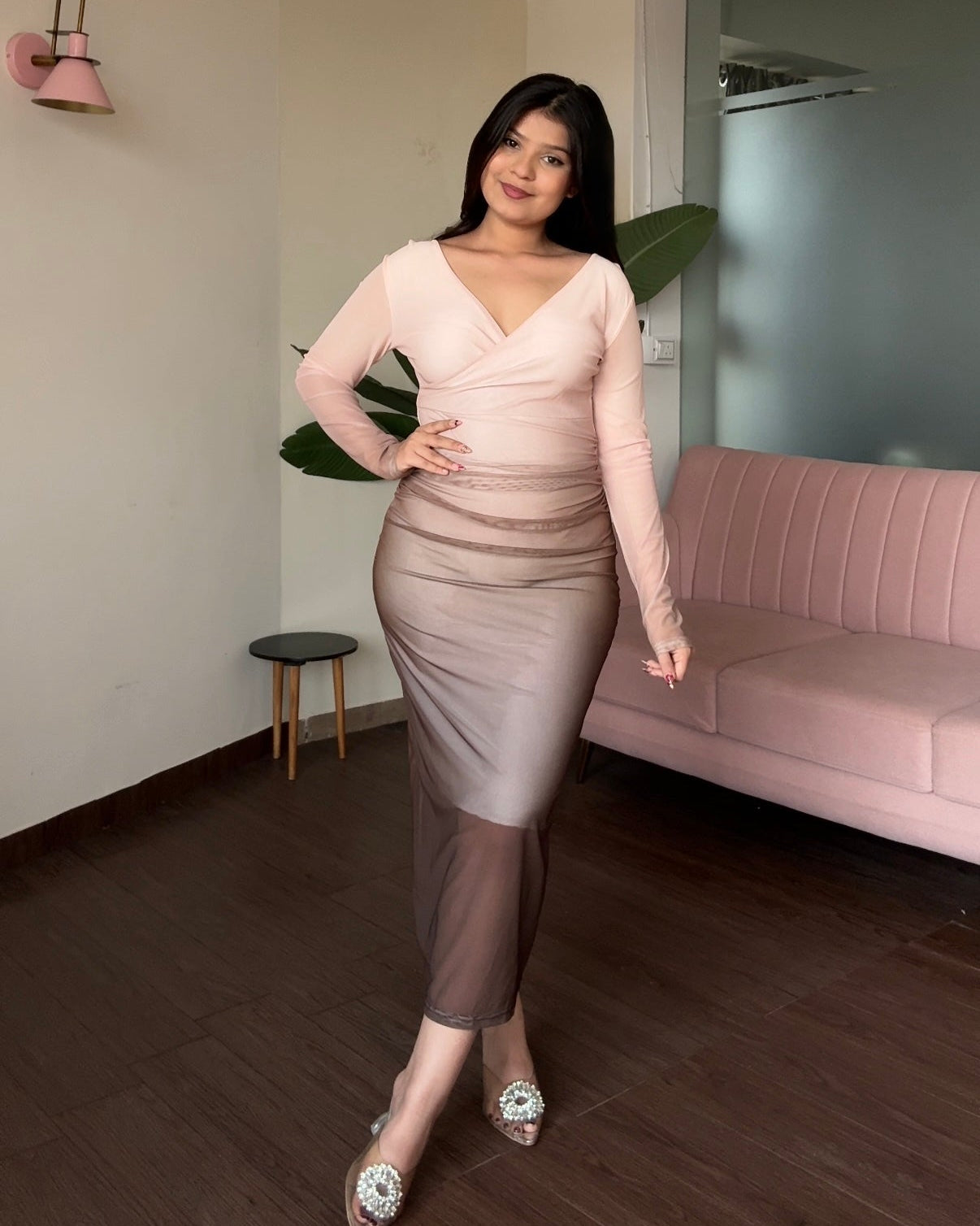 Ruched Ombre Midi Dress