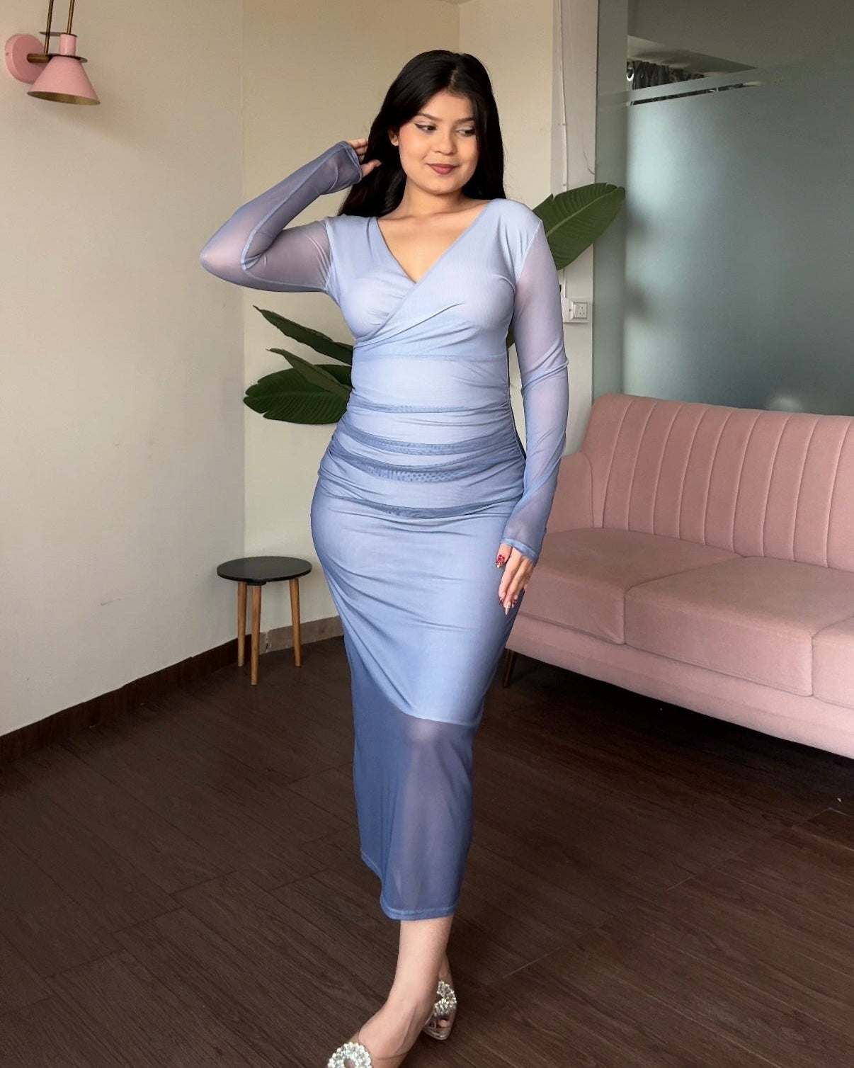 Ruched Ombre Midi Dress