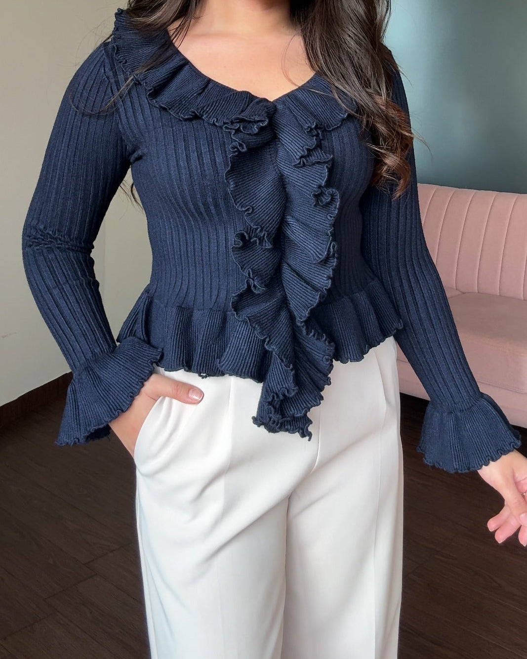Ruffle Fitted Ribbed Winter Top
