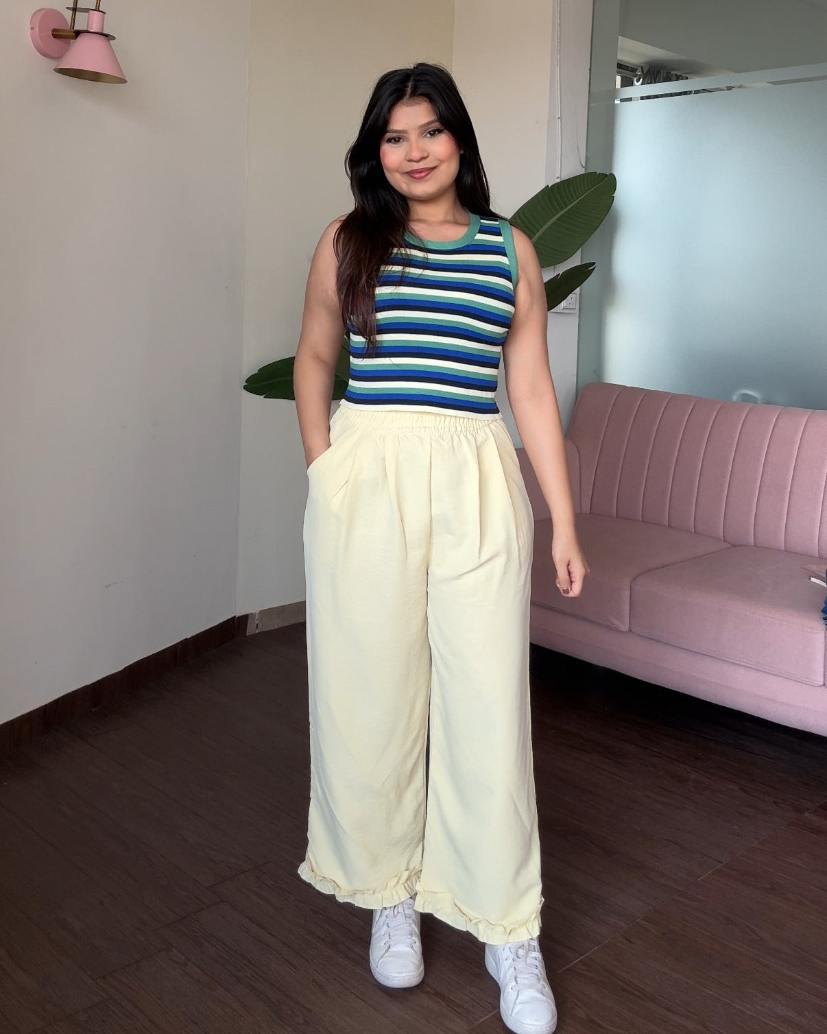 Ruffle Hem Detailing Cotton Pajama Pants