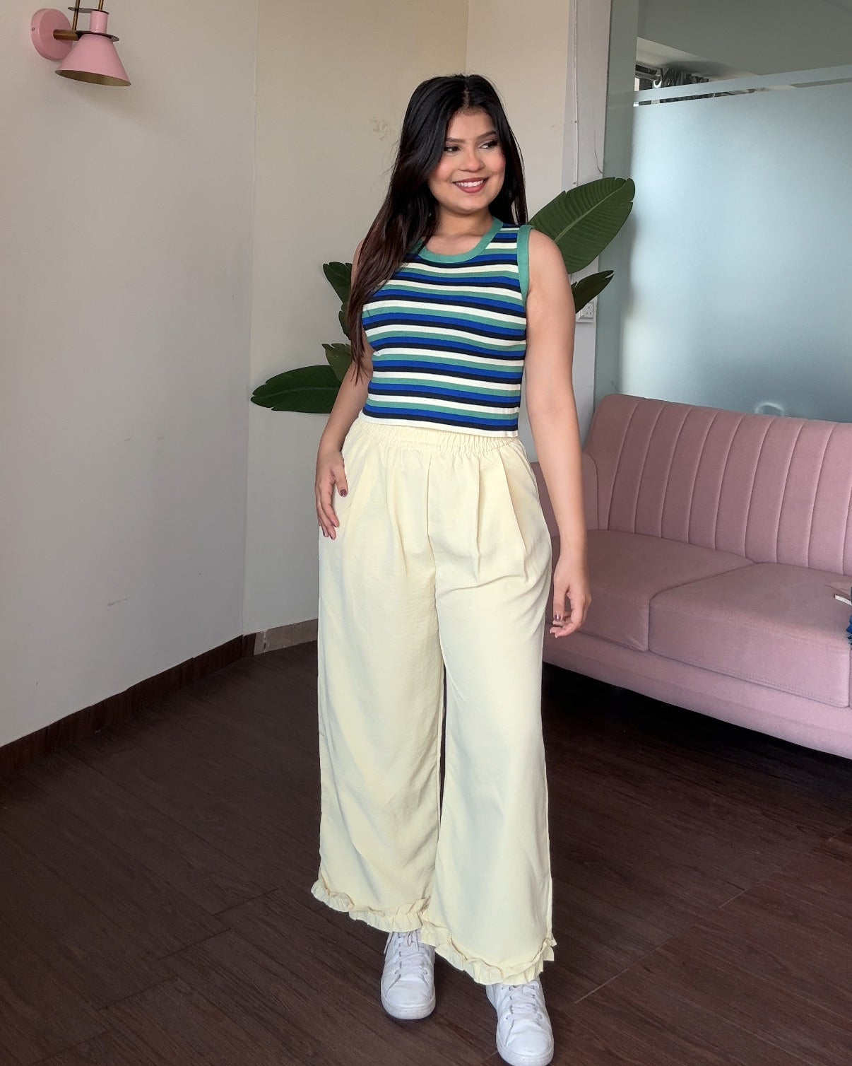 Ruffle Hem Detailing Cotton Pajama Pants