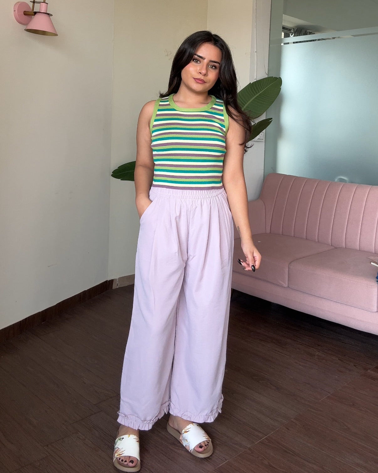 Ruffle Hem Detailing Cotton Pajama Pants