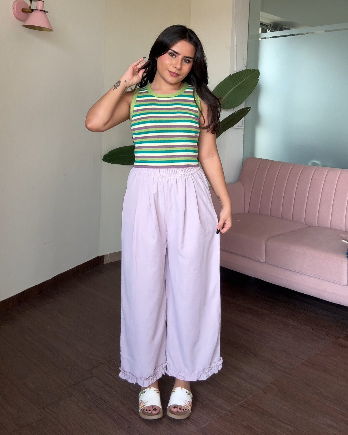 Ruffle Hem Detailing Cotton Pajama Pants