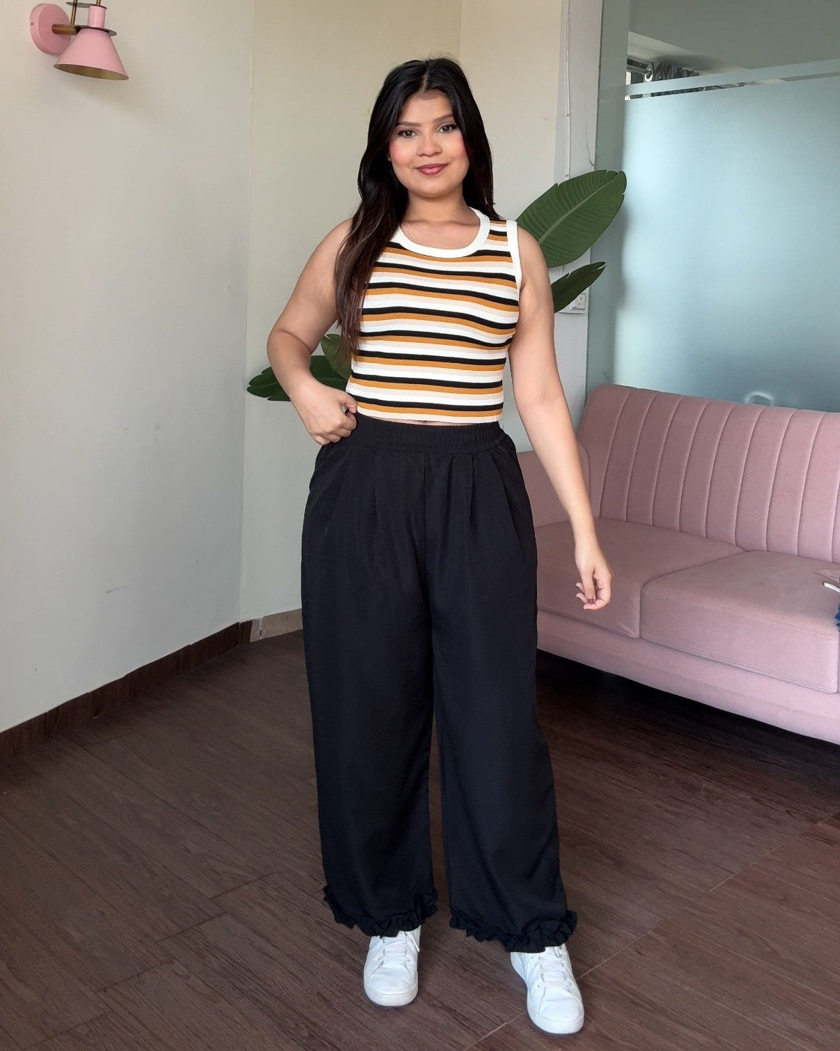 Ruffle Hem Detailing Cotton Pajama Pants