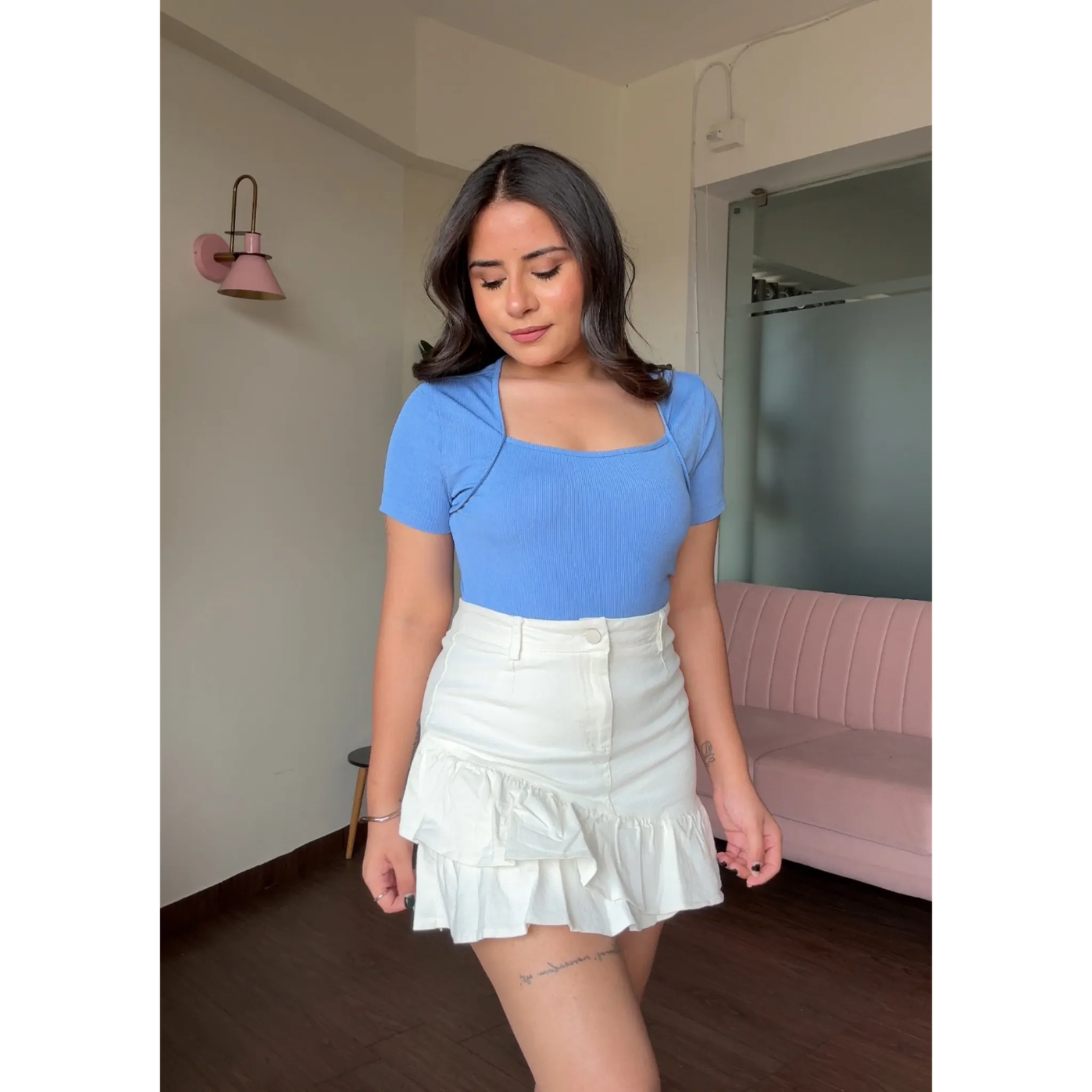 Ruffle Solid Denim Skirt