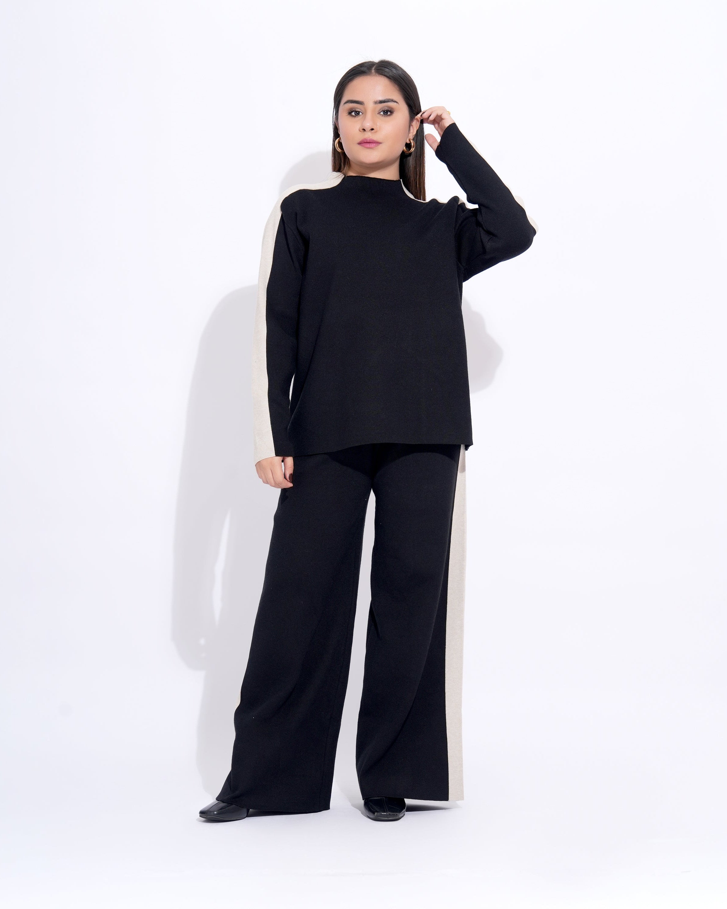 High Neck Contrast Detailing Relaxed Fit Co-ord Set