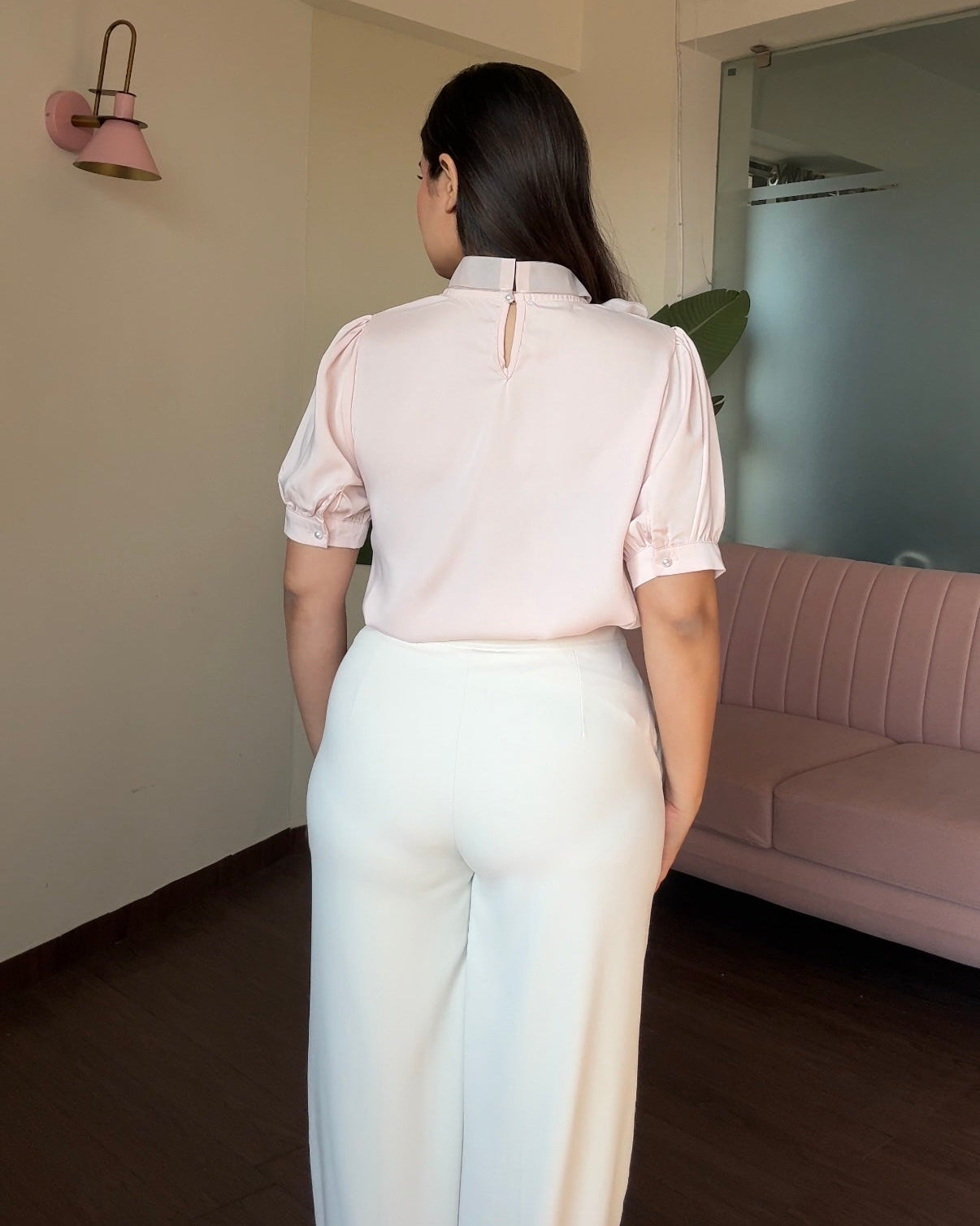 Satin Stone Embellished Bow Blouse