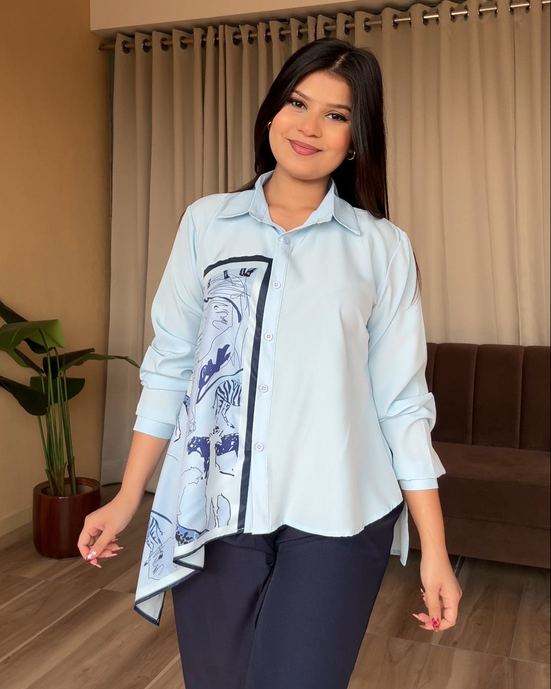 Scarf Detailing Relaxed Fit Shirt