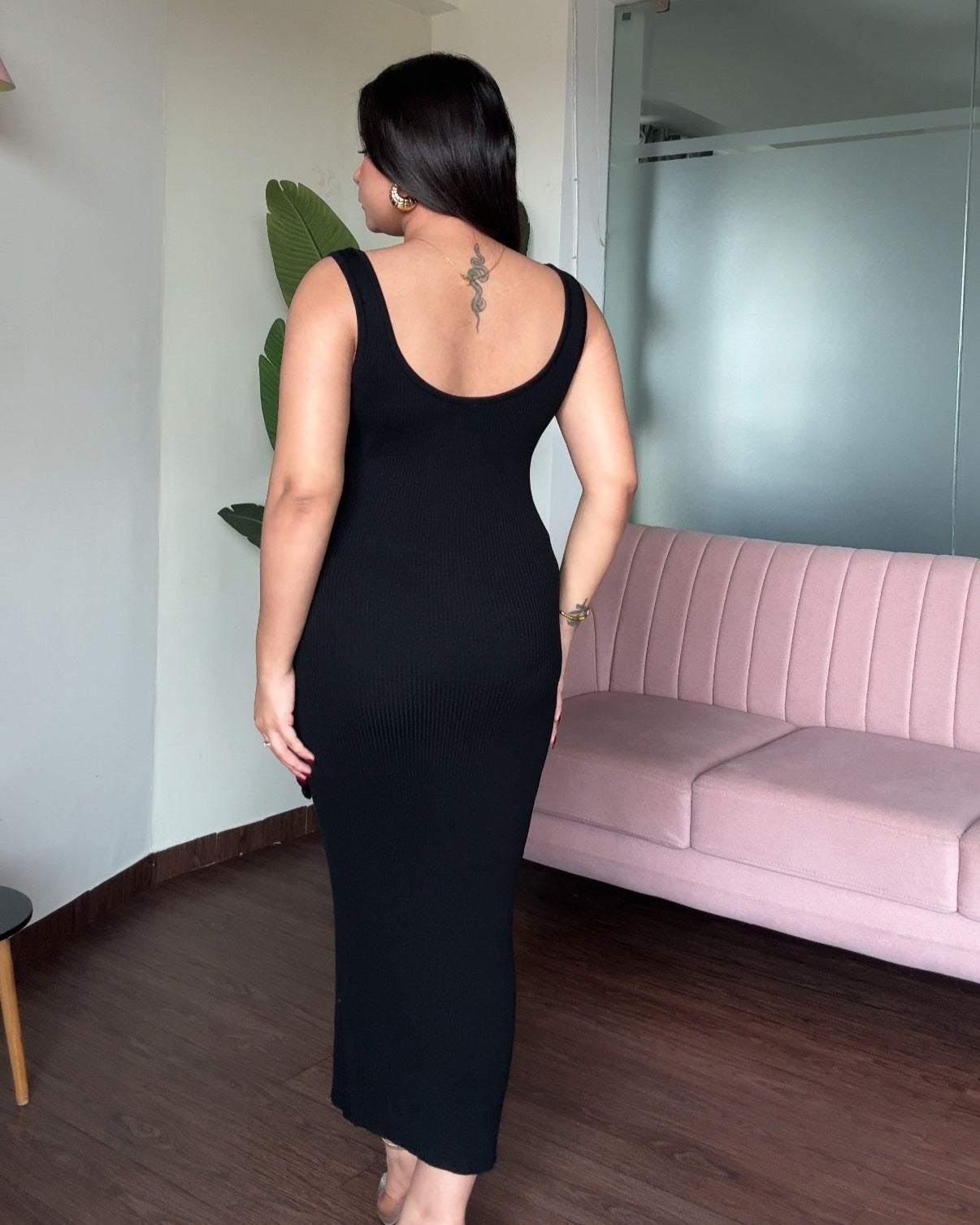 Scattered Rose Bodycon Midi Ribbed Dress