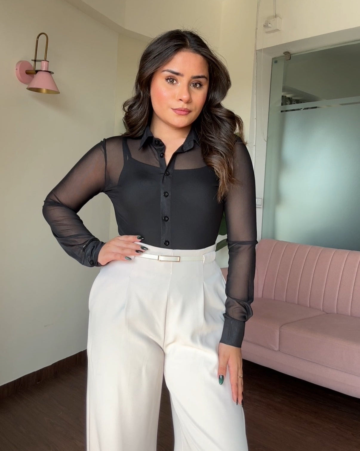Sheer Black Button Up Shirt