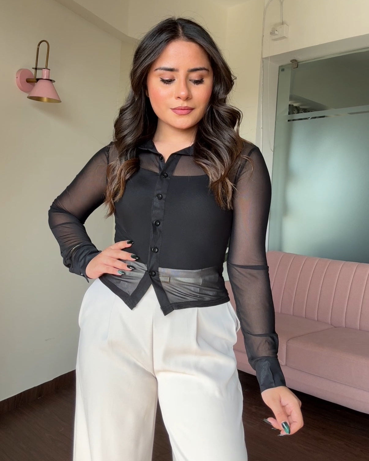 Sheer Black Button Up Shirt