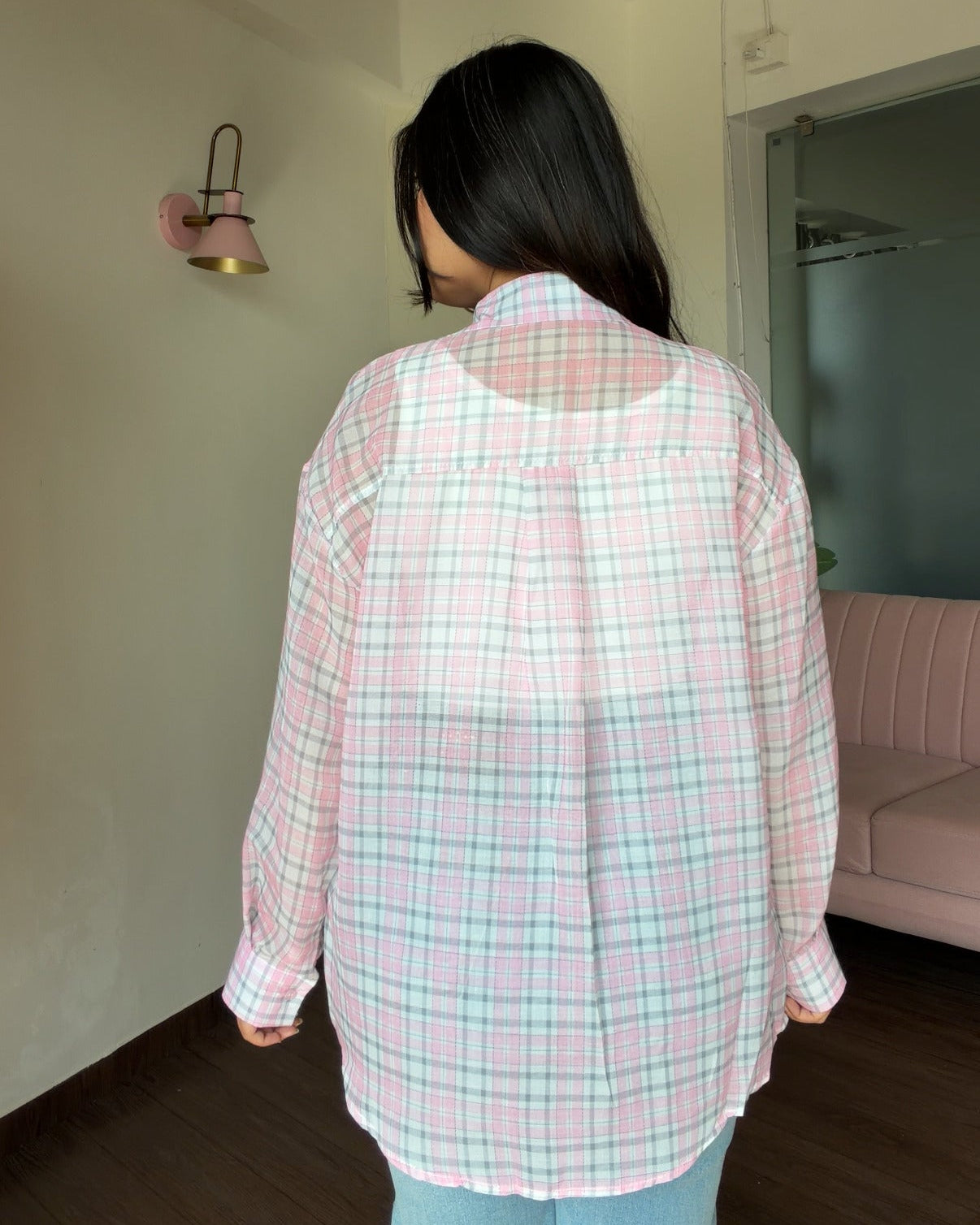 Sheer Checker Shirt With Cami Top