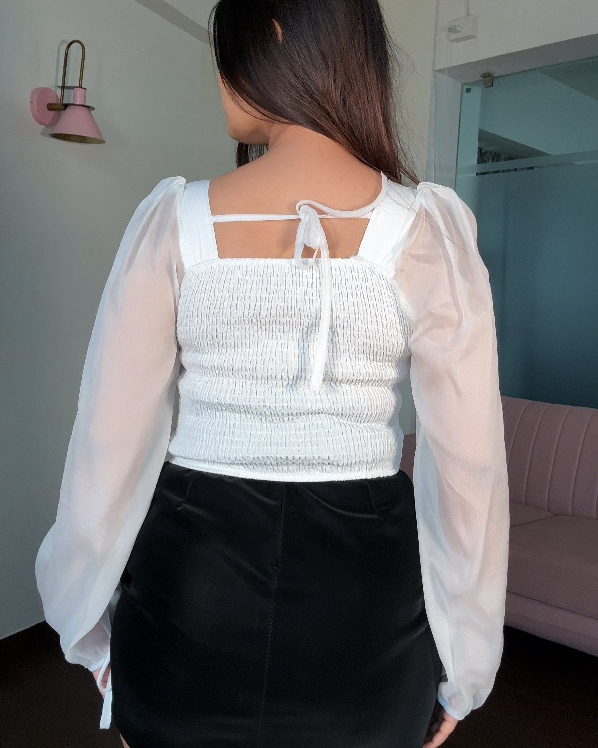 Sheer Sleeves Sweetheart Neckline Corset Style Top