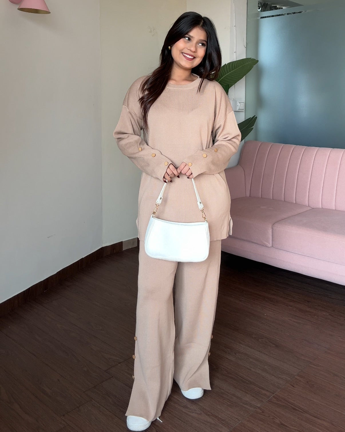 Solid Button Detailing Relaxed Fit Co-ord Set