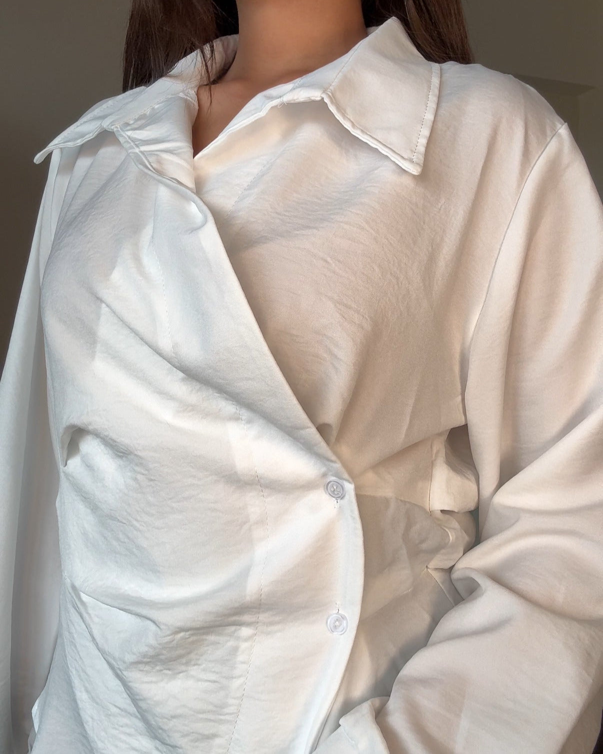 Solid Button Up Wrap Up Shirt