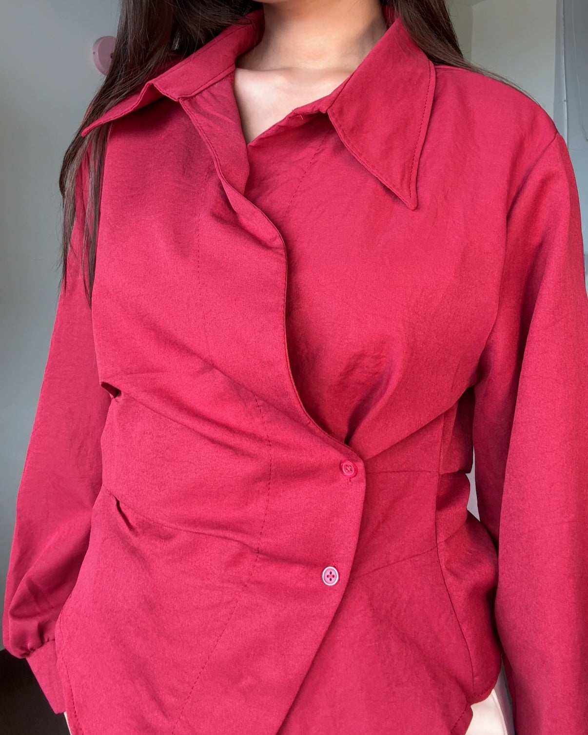 Solid Button Up Wrap Up Shirt