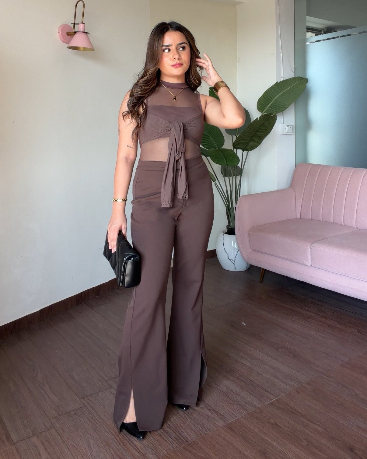 Solid Flared Cut Stretchable Trouser