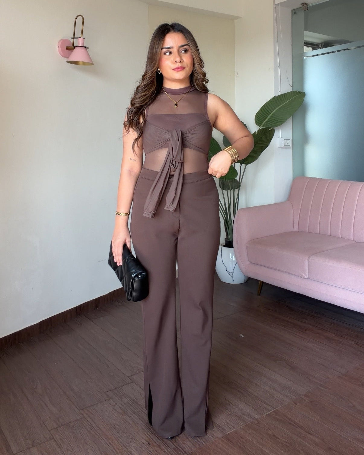 Solid Flared Cut Stretchable Trouser