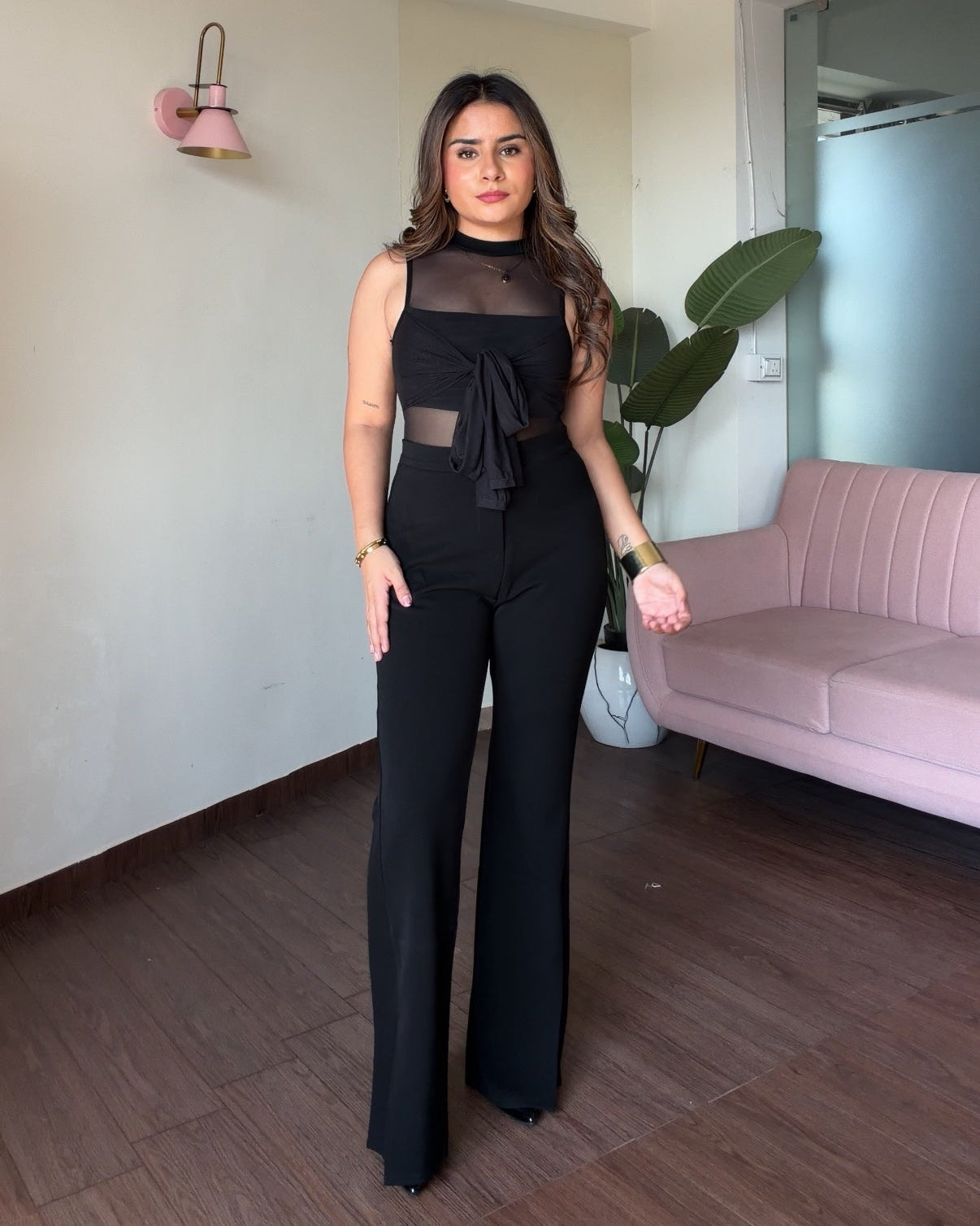 Solid Flared Cut Stretchable Trouser