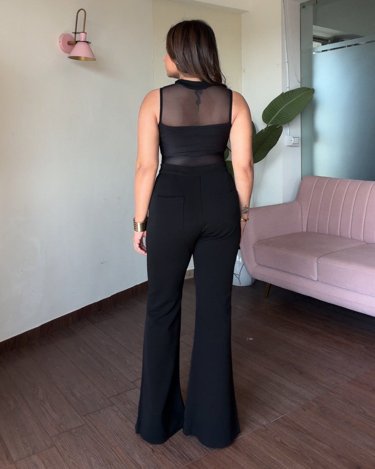 Solid Flared Cut Stretchable Trouser