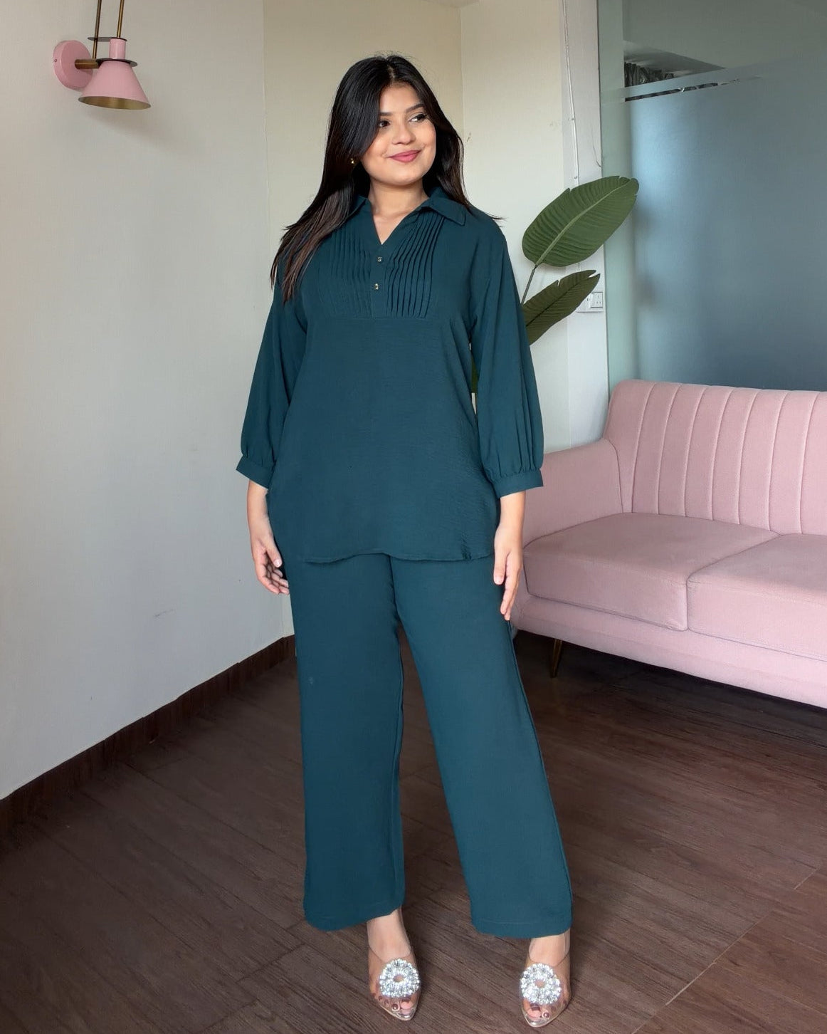 Solid Relaxed Fit Work Wear Summer Co-Ord Set